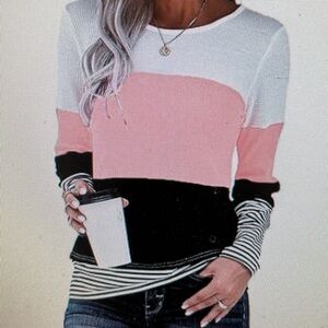 Colorblock Sweater in Pink, Black, and White